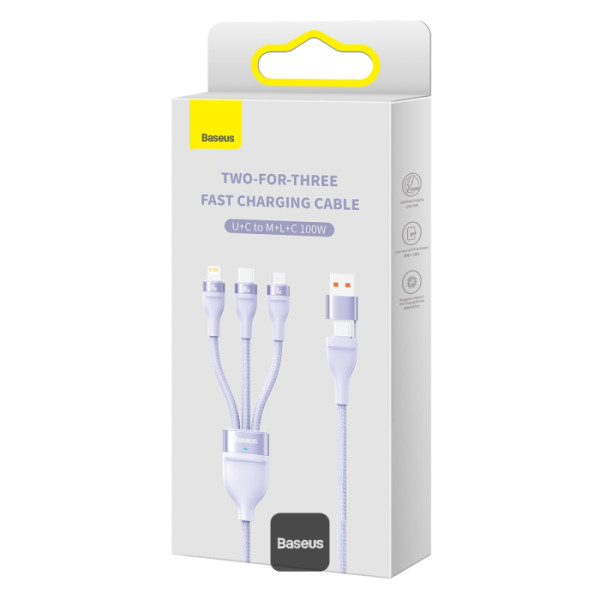 Baseus Flash Series Ii 100W Fast Charging Multi Cable 3 In 2 Cable Purple