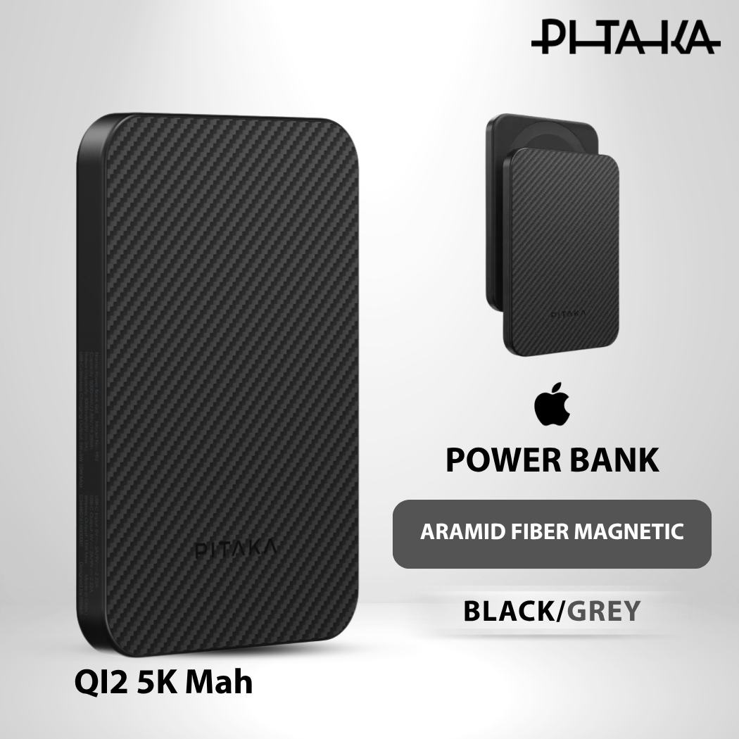 Pitaka Aramid Fiber Magnetic Power Bank Qi2 5000Mah - Black/Grey