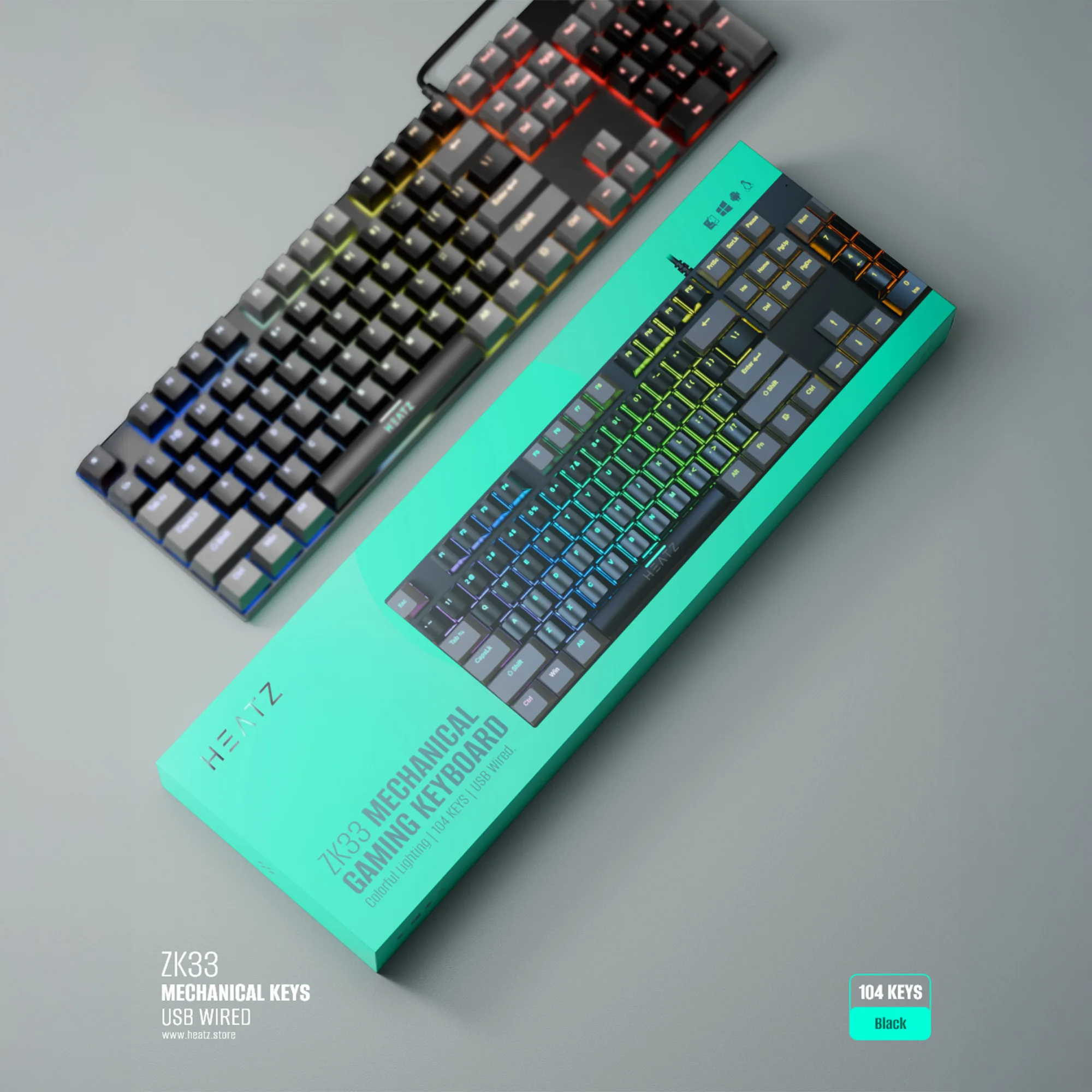 ◆K★◆ Heatz ZK33 Mechanical Gaming Wired Keyboard - Black