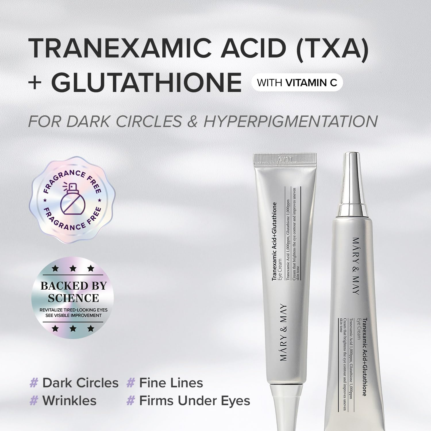 mary&may - tranexamic acid + glutathione eye cream - 12g Mary & May mini Brands_Vital Nutrients glutathione soap dischem Gluta Size:0.68oz / 20ml Tranexamic Acid