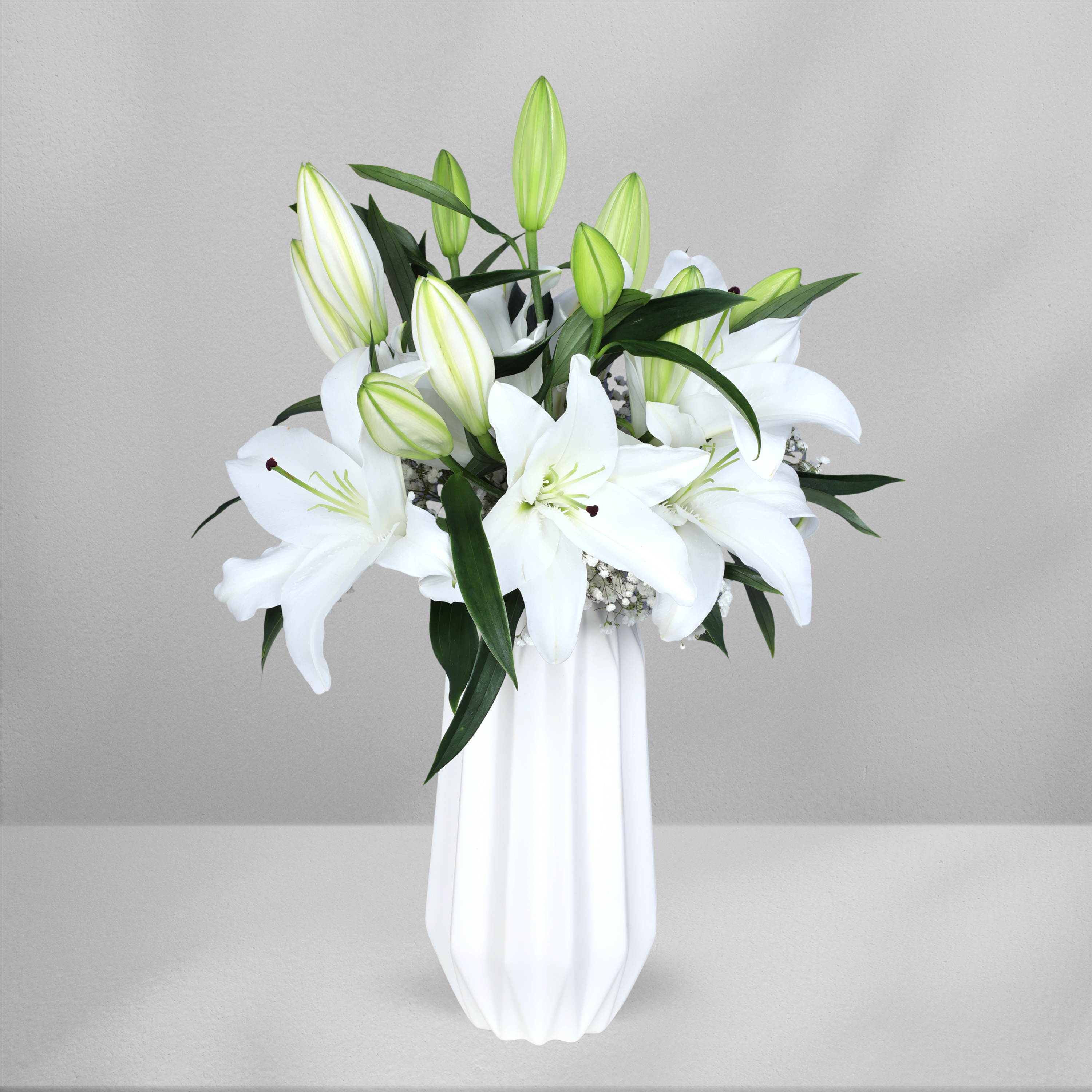 White Medium Vase With Flowers Arrangement