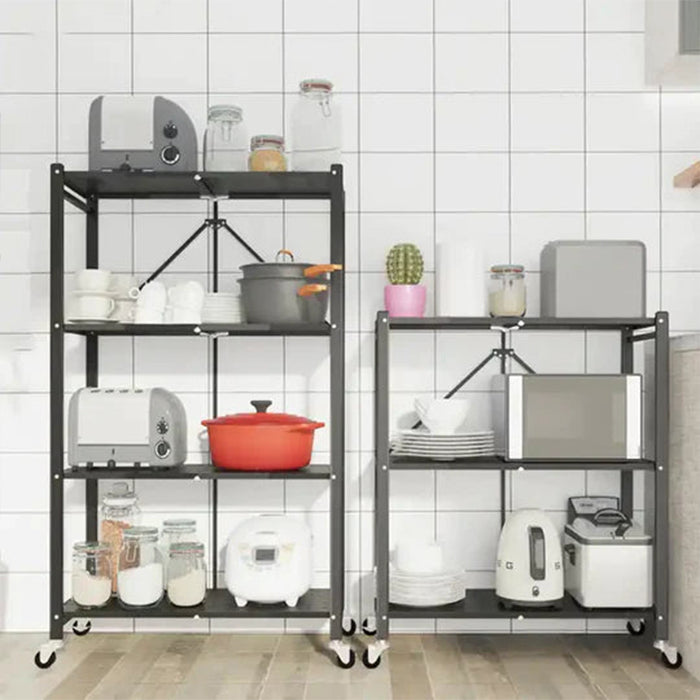 Small Moveable Racks Multi Tier Foldable Storage Rack With Movable Wheel-5Tier Black