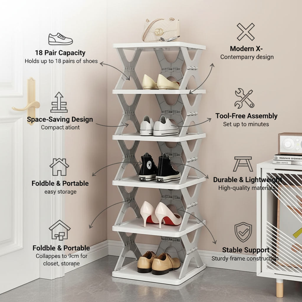 X Shaped Shoe Rack - 5 LAYER