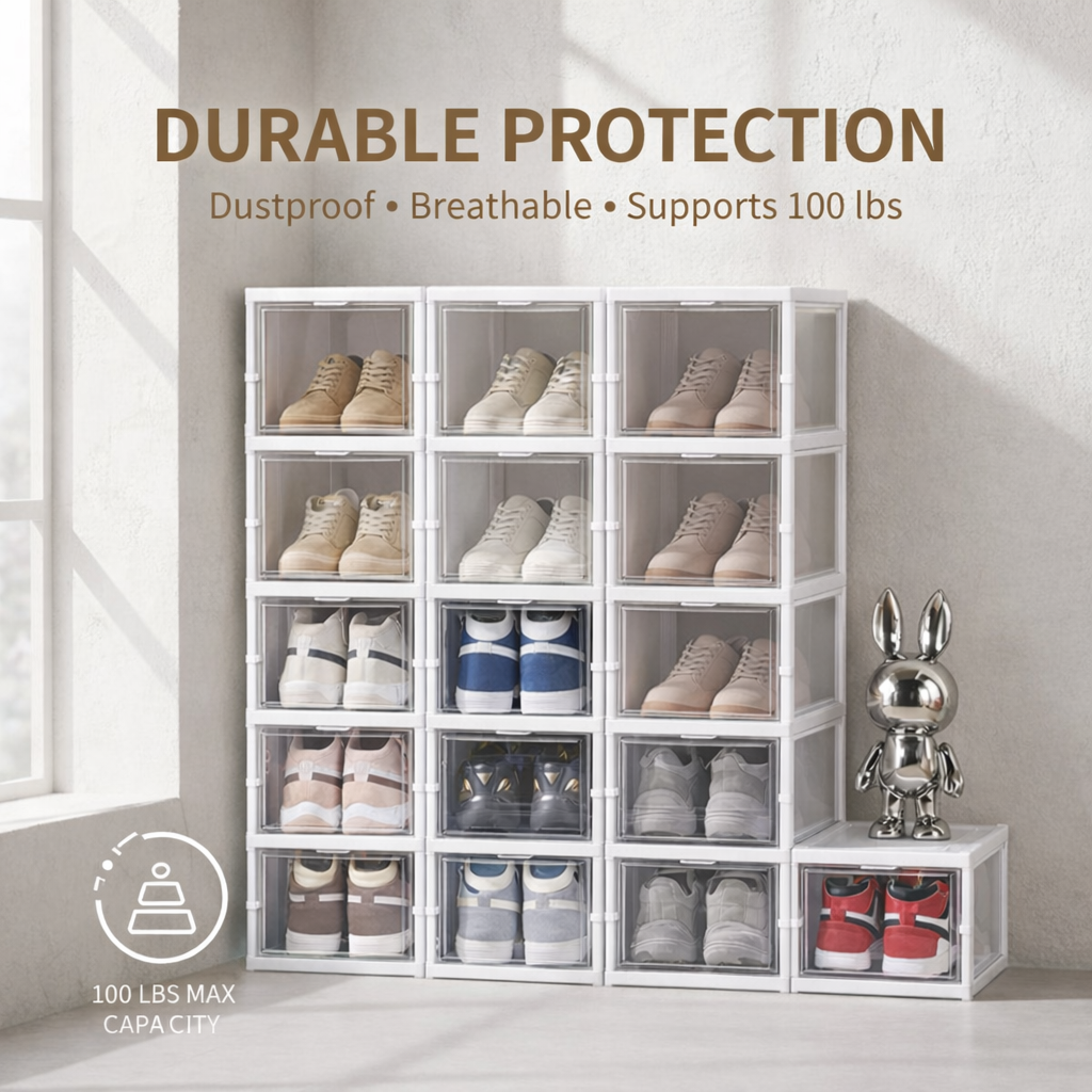 Foldable Shoe Cabinet With Transparent Doors