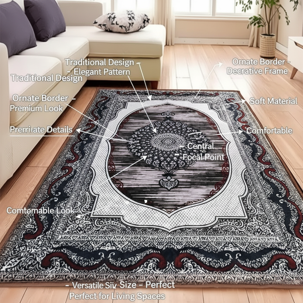 3D Design Living Room Velvet Floor Mat-Maroon