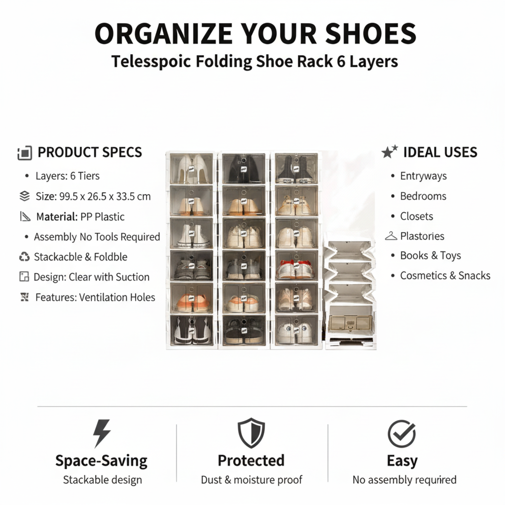 Telescopic Folding Shoe Rack 6 Layers