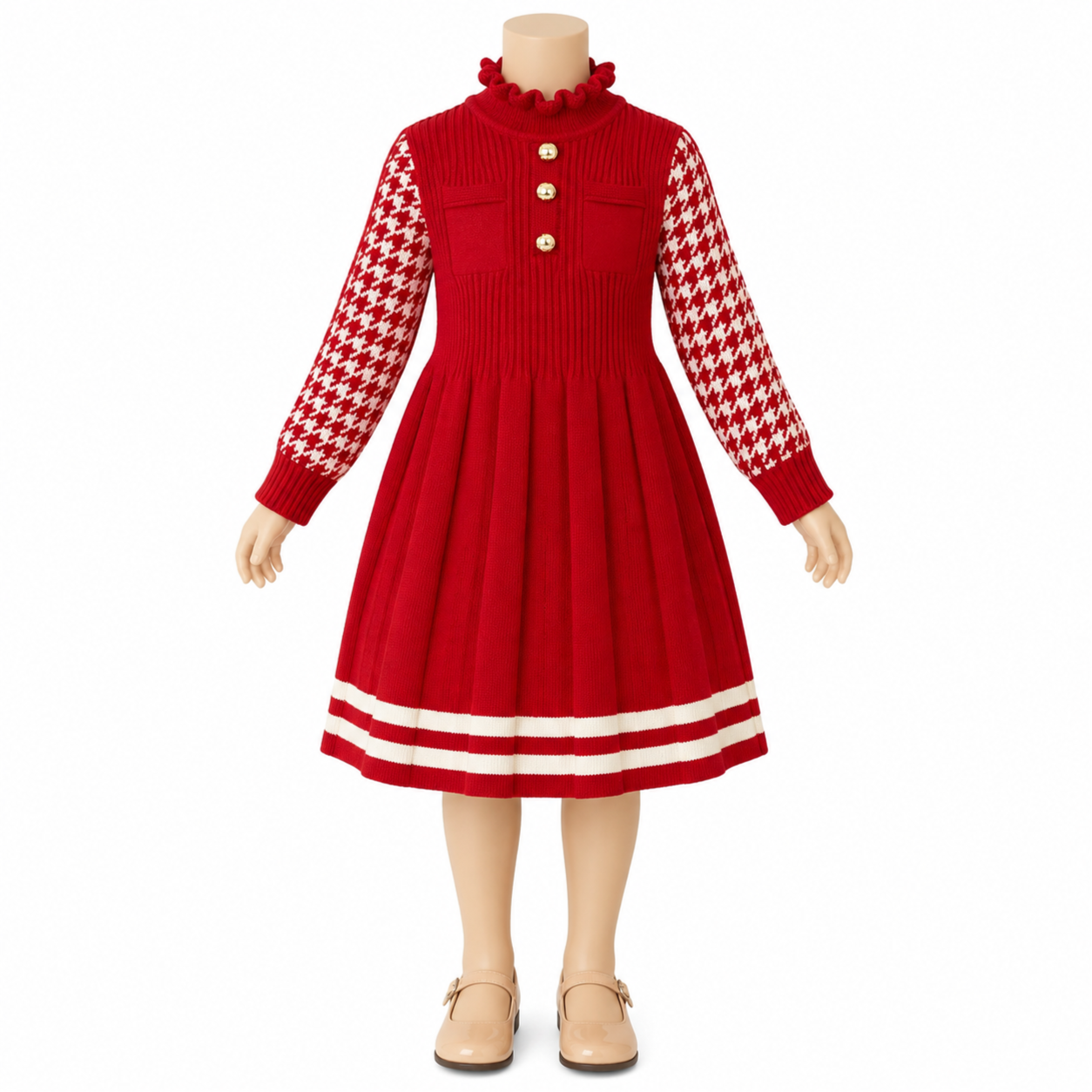 Size 16 Girls Elegant Red Knit Winter Dress – Long Sleeve Party & Casual Wear TB20-715