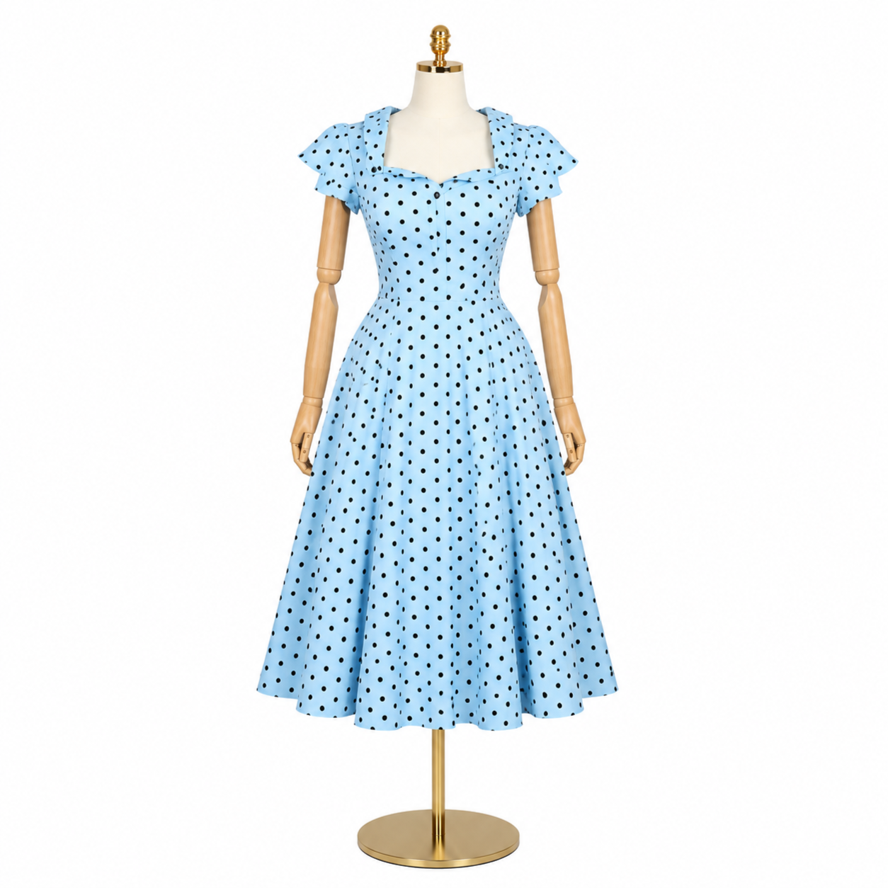 Size S Vintage blue polka dot dress TB-21-402