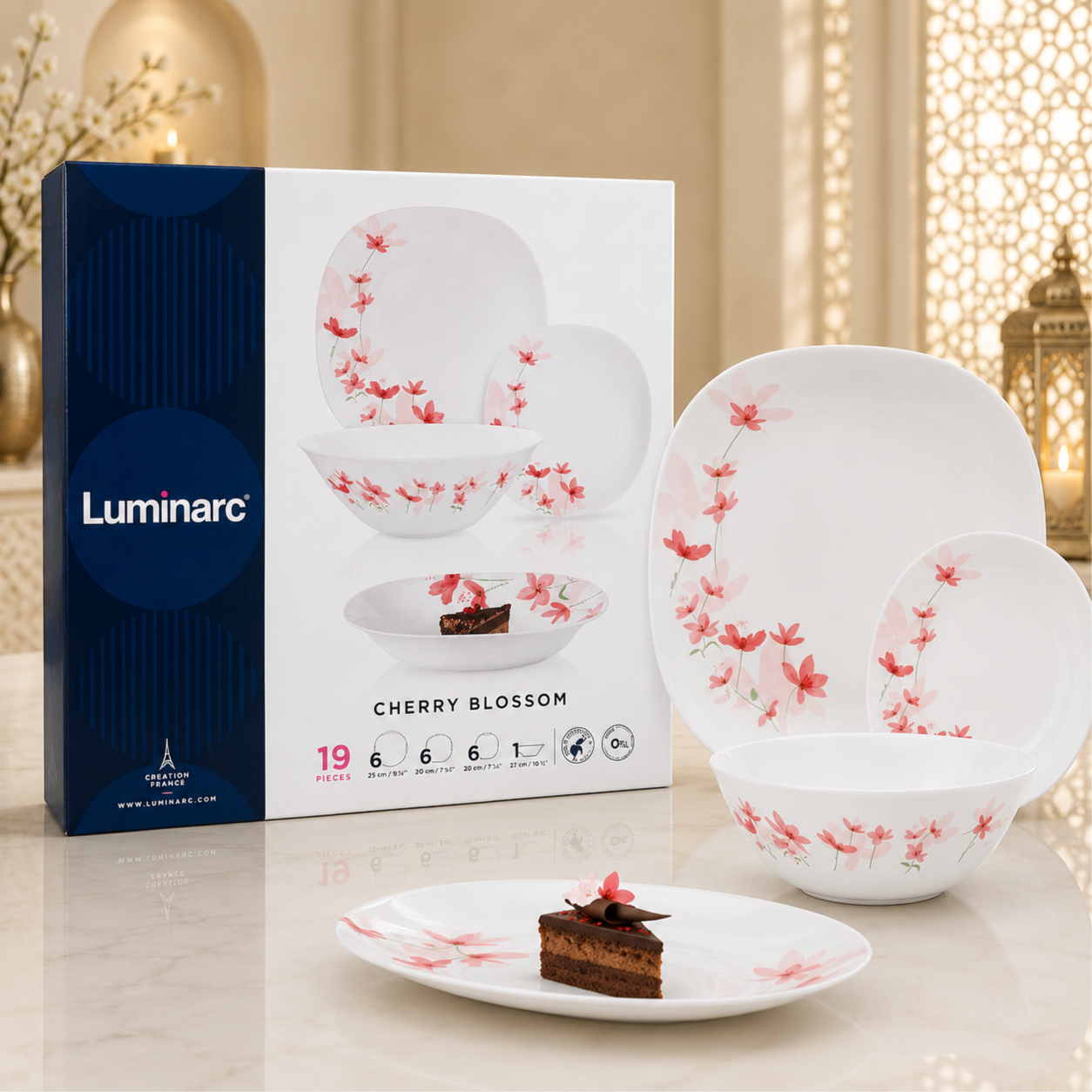 Dinner Set Neo Carine Cherry Blossom 19-Piece I Luminarc