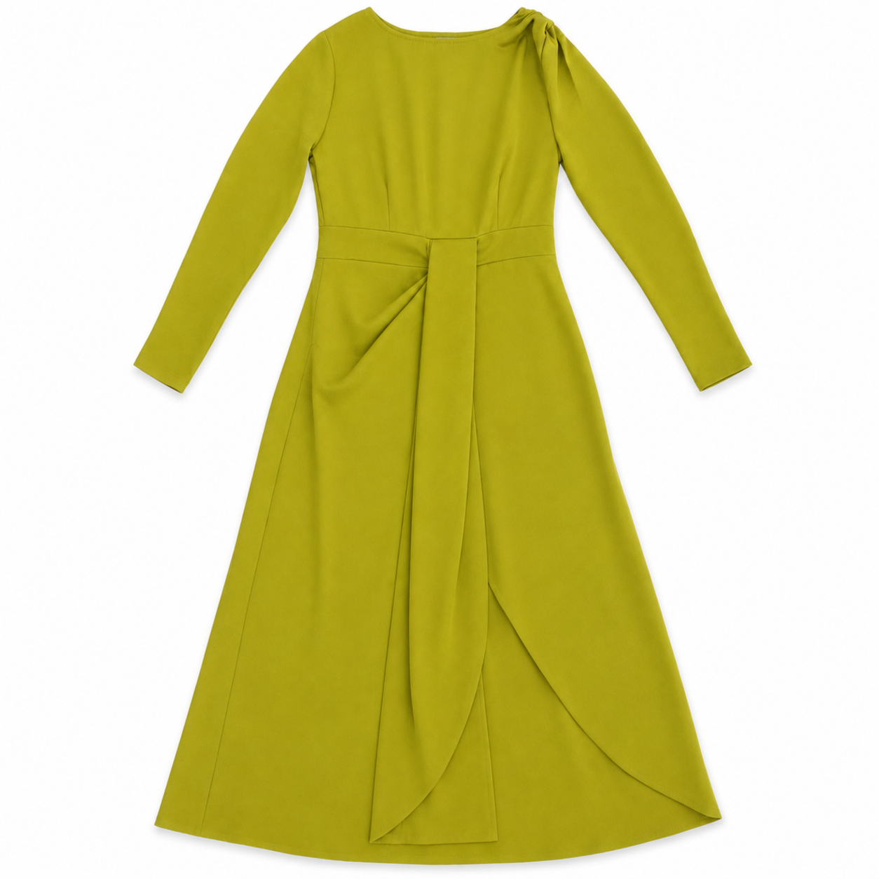 lime green midi dress with sleeves Size Small Women's Long Sleeve Draped A-Line HR-gift-card-only