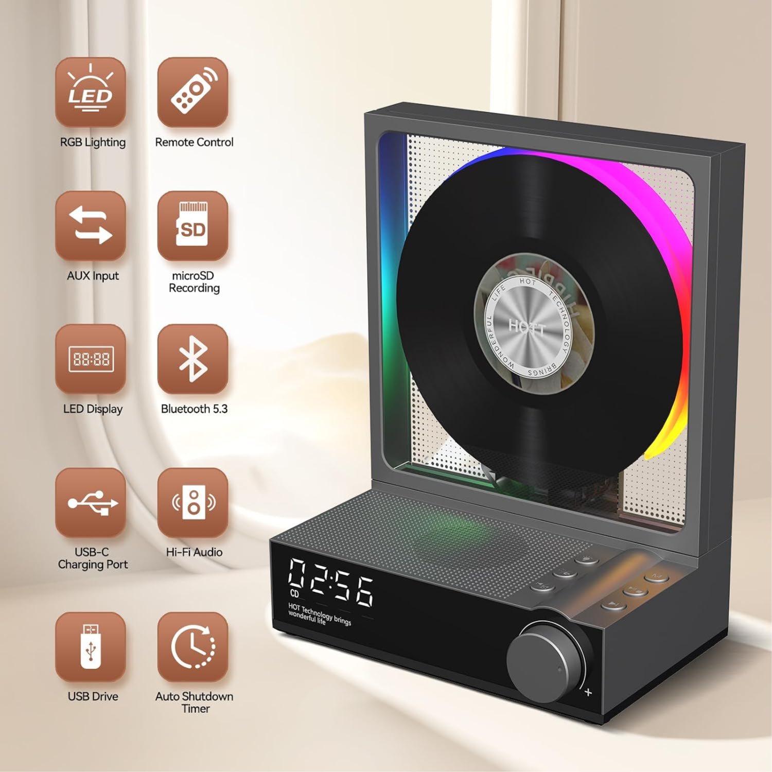 HOTT C229A Portable Bluetooth CD Player with Hi-Fi Speakers