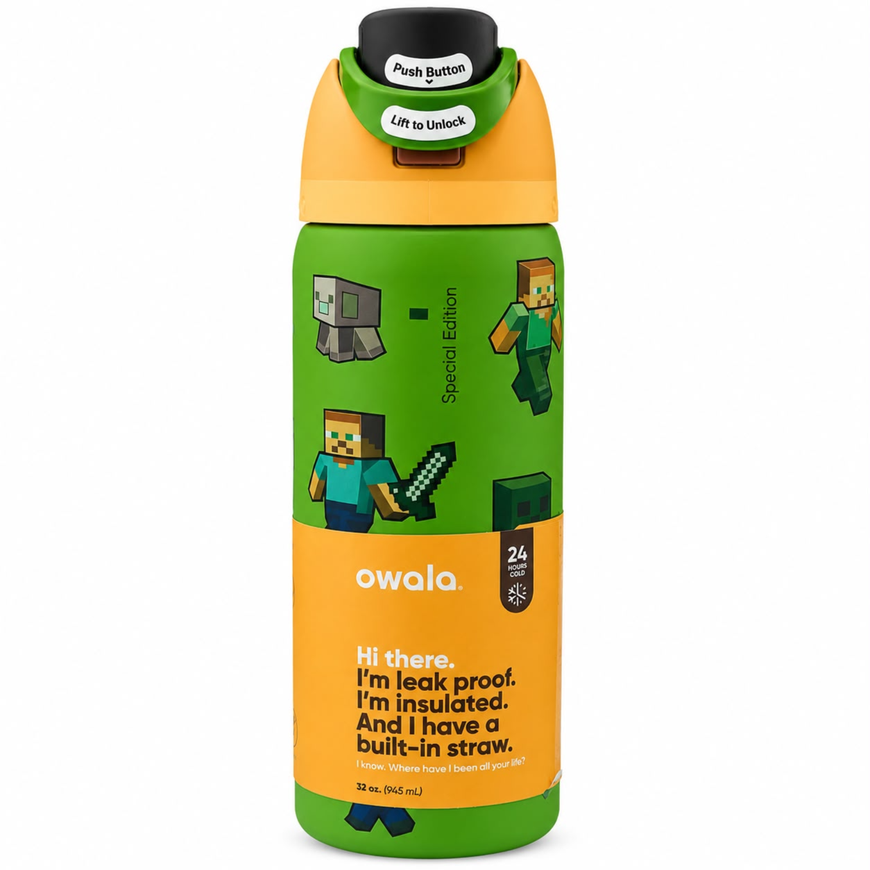 Owala FreeSip マインクラフト 水筒 　32oz 3-1 Owala Freesip Stainless Steel Water Bottle X Minecraft 32Oz